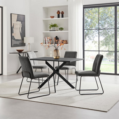Furniturebox Uk Leonardo Black Top Dining Table & 4 Halle Dark Grey Fabric Chairs - image 1