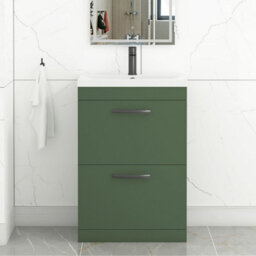 Royal Bathrooms Turin 600mm Floor Standing Vanity Unit Matt Green 2 Drawer Mid-Edge Basin With Matt Black Handles - thumbnail 1