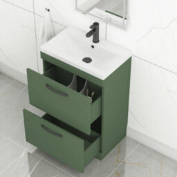 Royal Bathrooms Turin 600mm Floor Standing Vanity Unit Matt Green 2 Drawer Mid-Edge Basin With Matt Black Handles - thumbnail 5