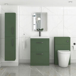 Royal Bathrooms Turin 600mm Floor Standing Vanity Unit Matt Green 2 Drawer Mid-Edge Basin With Matt Black Handles - thumbnail 4