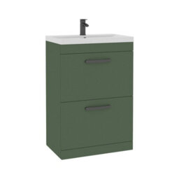 Royal Bathrooms Turin 600mm Floor Standing Vanity Unit Matt Green 2 Drawer Mid-Edge Basin With Matt Black Handles - thumbnail 6