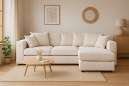 Eco Living Asher Jumbo Cord Corner Sofa Right Hand Facing Chaise Cream