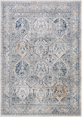 Livabliss Jolie-Vintage Grey Blue Ivory Brown Traditional Boho Living Dining Bedroom Rug 140 X 200 Cm Easy Care, Non Shedding - image 1
