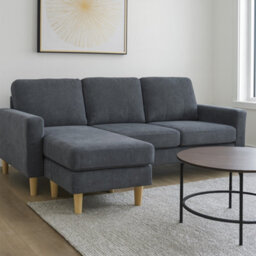 Aspire Pad Compact Sofa With Reversible Chaise, Charcoal - thumbnail 1