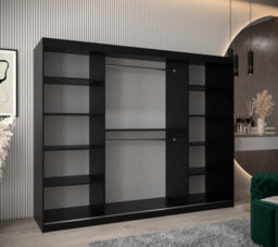 Arte Wave Contemporary 3 Mirrored Sliding Door Wardrobe 9 Shelves 2 Rails Black Matt (H)2000mm (W)2500mm (D)620mm - thumbnail 3