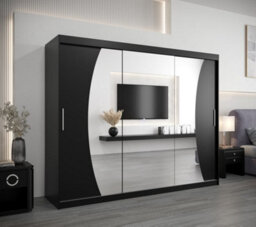 Arte Wave Contemporary 3 Mirrored Sliding Door Wardrobe 9 Shelves 2 Rails Black Matt (H)2000mm (W)2500mm (D)620mm - thumbnail 2