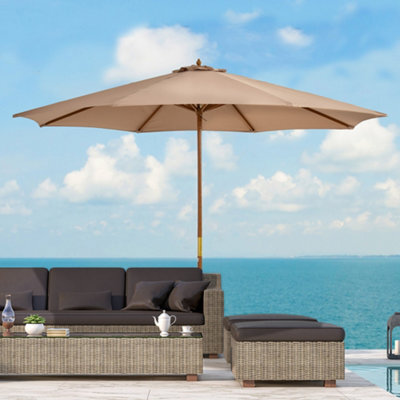 Outsunny 3(M) Wooden Garden Parasol Sun Shade Outdoor Umbrella Canopy Khaki - image 1