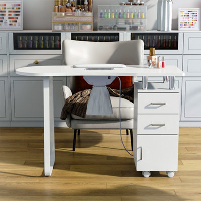Living And Home White 2 Drawers Nail Desk Manicure Table With Dust Collector,120Cm W - image 1
