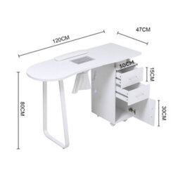 Living And Home White 2 Drawers Nail Desk Manicure Table With Dust Collector,120Cm W - thumbnail 6