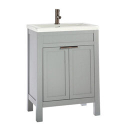 Homestylestore Light Grey 615mm Bathroom Cloakroom Vanity Unit With Basin And Aged Bronze Finger Pull Handles - thumbnail 1