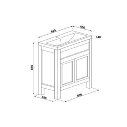 Homestylestore Light Grey 615mm Bathroom Cloakroom Vanity Unit With Basin And Aged Bronze Finger Pull Handles - thumbnail 2