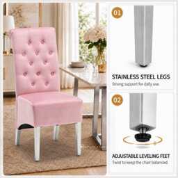 Set of 2 Lux Pink Velvet Dining Chairs with Silver Legs and Lion Head Pull Knocker, High Back Kitchen Home Office Bedroom Chairs - thumbnail 3