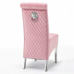 Set of 2 Lux Pink Velvet Dining Chairs with Silver Legs and Lion Head Pull Knocker, High Back Kitchen Home Office Bedroom Chairs - thumbnail 2