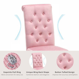 Set of 2 Lux Pink Velvet Dining Chairs with Silver Legs and Lion Head Pull Knocker, High Back Kitchen Home Office Bedroom Chairs - thumbnail 4