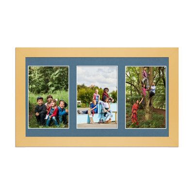 AK Frames 40X20Cm Mustard Yellow Modern Multi Photo Frame With Pompadour Mount - Holds 3 Apertures (3X) 6X4 Photos - image 1