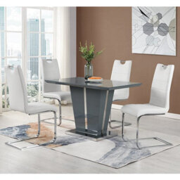 Furniture in Fashion Memphis Small Grey Gloss Dining Table With 4 Petra White Chairs - thumbnail 1