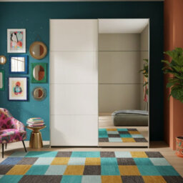Furnipol Sophistispace 150L Sliding Mirror Wardrobe Large 2 Door Freestanding Bedroom Storage Cupboard Cashmere - thumbnail 1