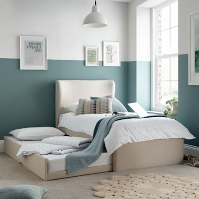 Una Warm Stone Fabric Guest Bed With Trundle - 3Ft Single - image 1