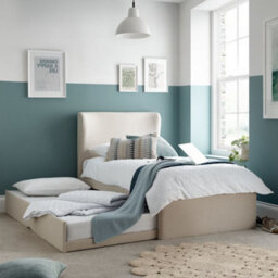 Una Warm Stone Fabric Guest Bed With Trundle - 3Ft Single