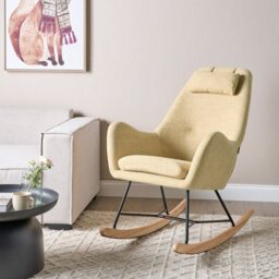 Beliani Modern Rocking Chair In Durable Yellow Fabric With Metal Legs, Rubberwood Frame, W48 X D92 X H116Cm - thumbnail 2