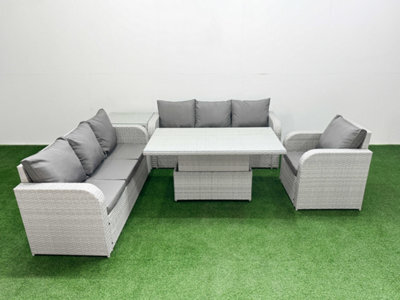 Fimous 7 Seater Poly Rattan Outdoor Garden Furniture Adjustable Lifting Dining Or Coffee Table Sofa Set Side Table Light Grey - image 1