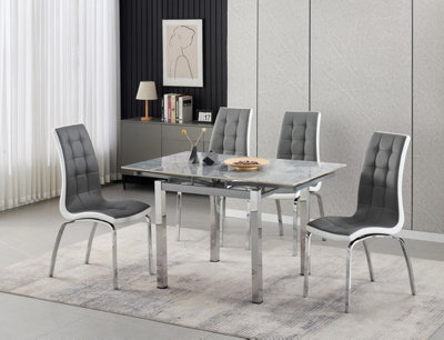 Furnizone UK Piccolo 4-Seater Ceramic Extending Dining Table And 4 Vienna Grey Faux Leather Chairs - image 1