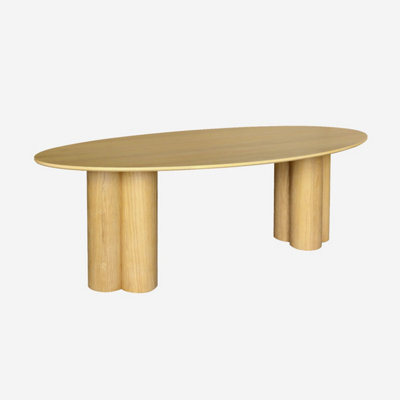 Sweeek - 8-Seater Oval Dining Table Rubberwood And Oak Veneer Natural 220X110X73 Cm - Leonore - image 1