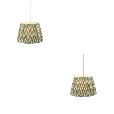 Loops Elegant 2 Pack Of Hanging Ceiling Pendant Lights In Aged Brass With Green Fabric Flex - image 1