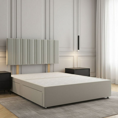 REGIONAL FURNISHINGS Luxury Divan Bed Set Silver Plush Velvet 24Inch Headboard & 2Drawers Sameside & No Mattress In Single Double King 4Ft 6Ft Sizes - image 1