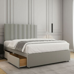 REGIONAL FURNISHINGS Luxury Divan Bed Set Silver Plush Velvet 24Inch Headboard & 2Drawers Sameside & No Mattress In Single Double King 4Ft 6Ft Sizes - thumbnail 2
