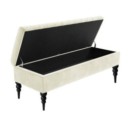 90Cm Sierra Striped Ottoman Storage Bench With Black Turned Wooden Legs - Cream Plush Velvet Upholstered Shoes Bench - thumbnail 2