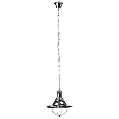 Orsina Glass Pendant With Chrome Metal Frame, Industrial Lighting For Bars, Shiny Drop Light, Luxe Lighting Fixture