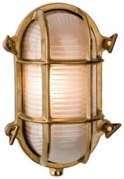 Luminosa Lighting Luminosa Nautic 1 Light Outdoor Bulkhead Wall, Flush Light Brass, Frosted Glass Ip64, E27