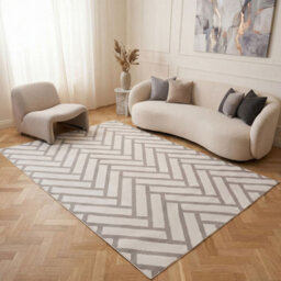 The Rugs Loft Light Grey And Ivory Herringbone Living Room Area Rug And Runners Soft Pile - thumbnail 3