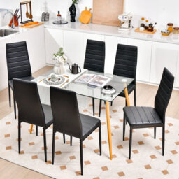 Costway Set Of 6 Dining Chairs Padded Seat High Back Dining Side Chairs Pvc Leather - thumbnail 7
