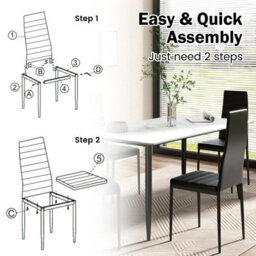 Costway Set Of 6 Dining Chairs Padded Seat High Back Dining Side Chairs Pvc Leather - thumbnail 2