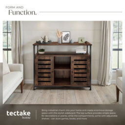 Tectake Sideboard Warrington - 2 Large Shelves, 3 Storage Compartments 100 Cm - Industrial Wood Dark, Rustic - thumbnail 4