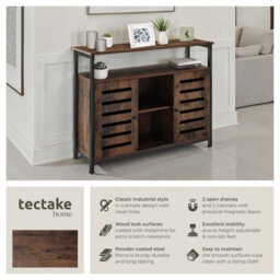 Tectake Sideboard Warrington - 2 Large Shelves, 3 Storage Compartments 100 Cm - Industrial Wood Dark, Rustic - thumbnail 2