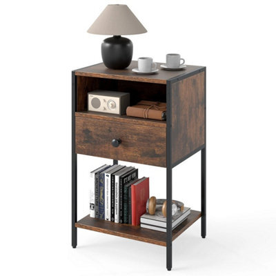 Industrial End Table Nightstand With Open Compartment-Coffee - image 1