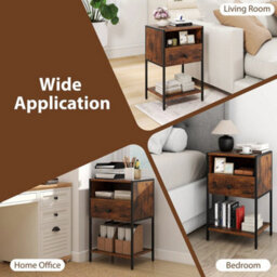 Industrial End Table Nightstand With Open Compartment-Coffee - thumbnail 4