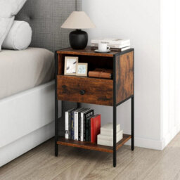 Industrial End Table Nightstand With Open Compartment-Coffee - thumbnail 5