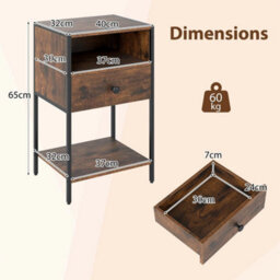 Industrial End Table Nightstand With Open Compartment-Coffee - thumbnail 2