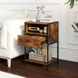 Industrial End Table Nightstand With Open Compartment-Coffee - thumbnail 6