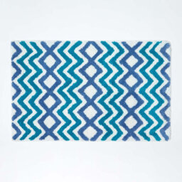 Homescapes Teal And Blue Chevron Cotton Bath Mat - thumbnail 1