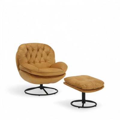 Velvet Gold Azura Swivel Accent Chair With Footstool - image 1