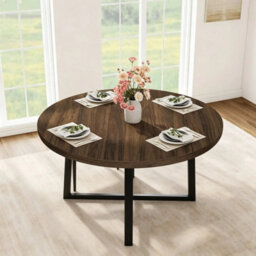 Round Dining Table 120Cm Kitchen Dining Table With Metal Frame - thumbnail 1