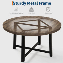 Round Dining Table 120Cm Kitchen Dining Table With Metal Frame - thumbnail 3