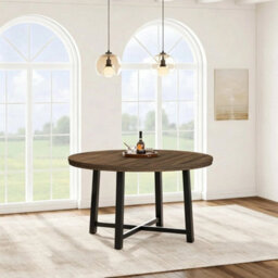 Round Dining Table 120Cm Kitchen Dining Table With Metal Frame - thumbnail 4