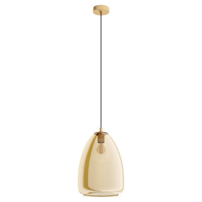 Stylish Brushed Brass Pendant Ceiling Light With Amber Vaporized Glass Shade - image 1