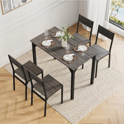 Grey 5 Piece Dining Table And Chairs Set Wooden Space Saving With Metal Frame Kitchen - image 1